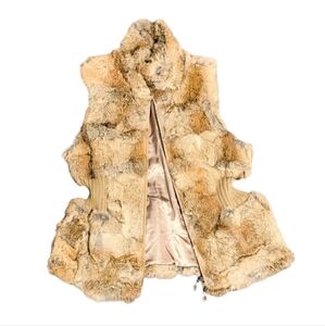 Vintage Dolce Cabo Women's Real Fur Jacket - Cream and‎ Tan Medium